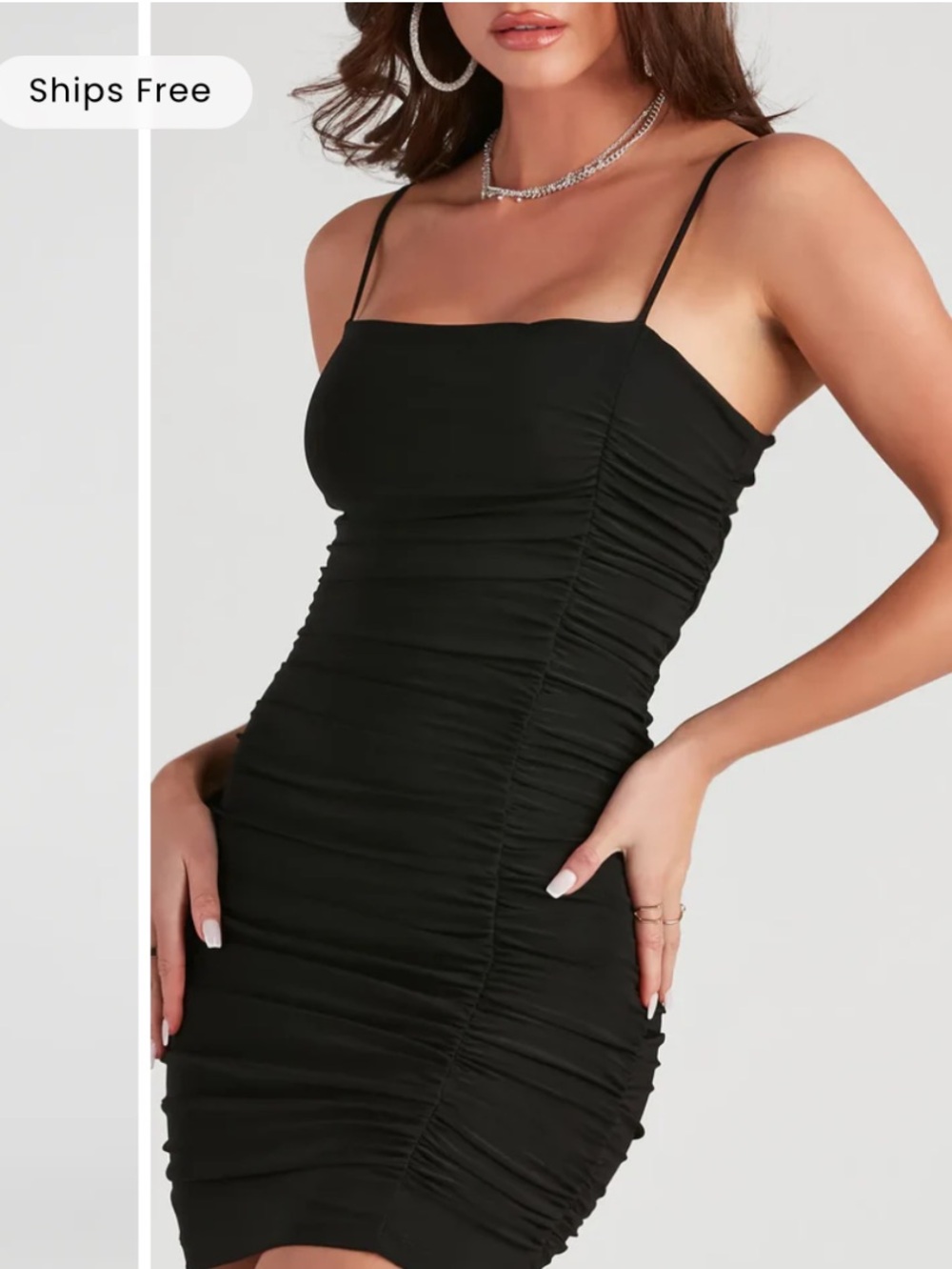 Classic Slim Ruched Mini Dress in Black - Picture 3 of 12